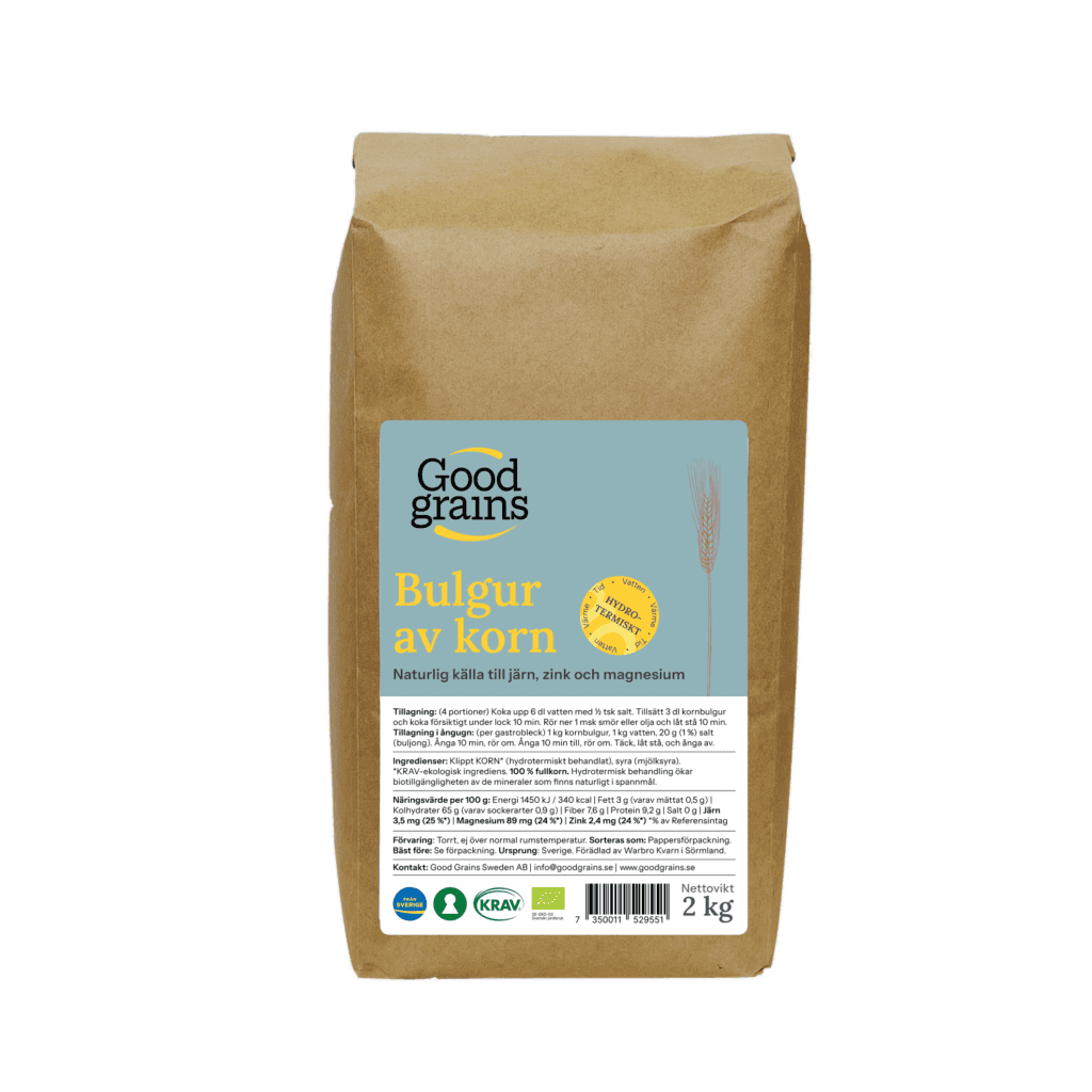 Good grains bulgur av hydrotermiskt behandlad korn 2 kg påse