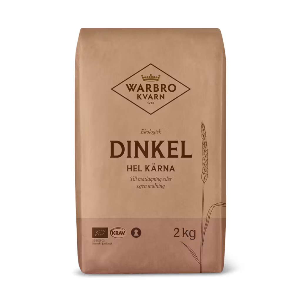Warbro Kvarn dinkel hel kärna 2 kg påse
